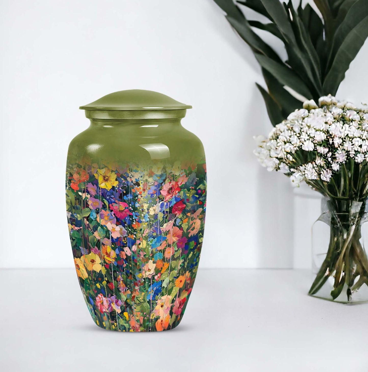 10 inch FLOWERS cremation urn in classic design