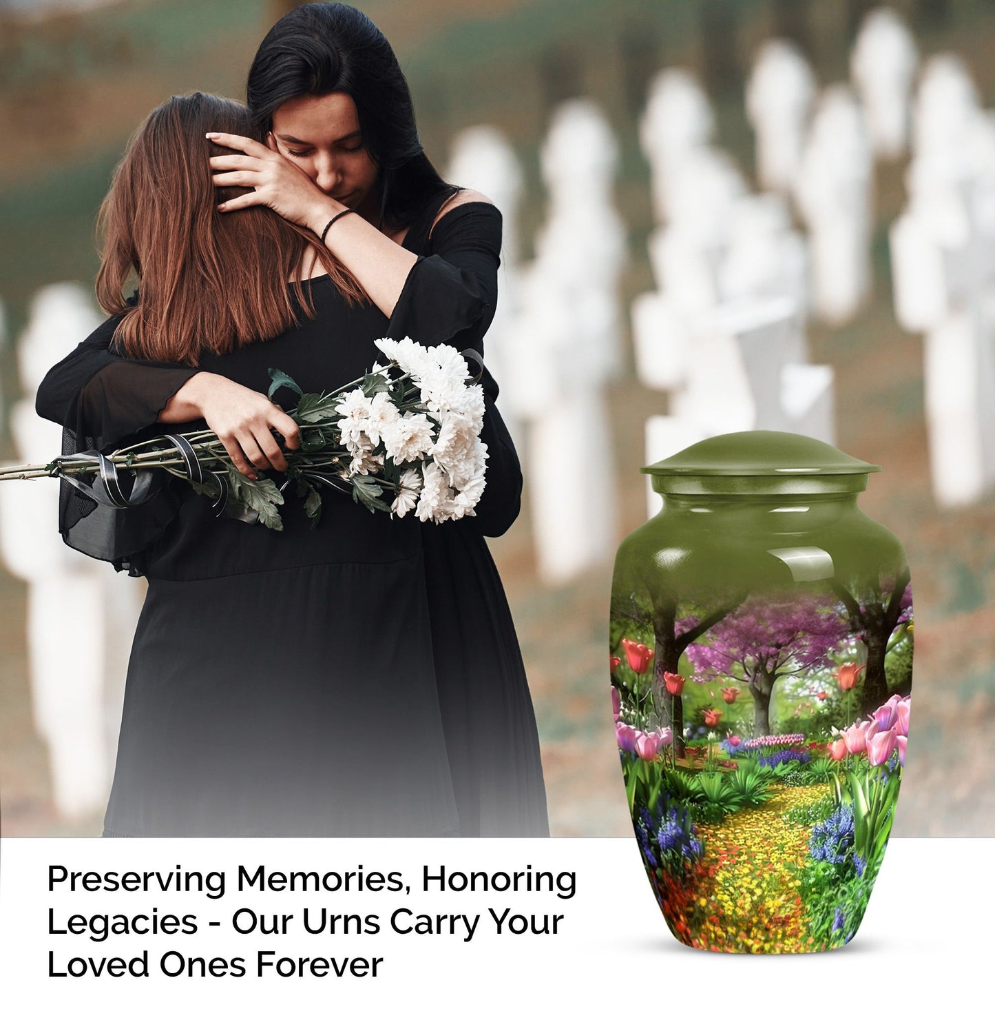 Flowers Urn, cremation urn for male ashes