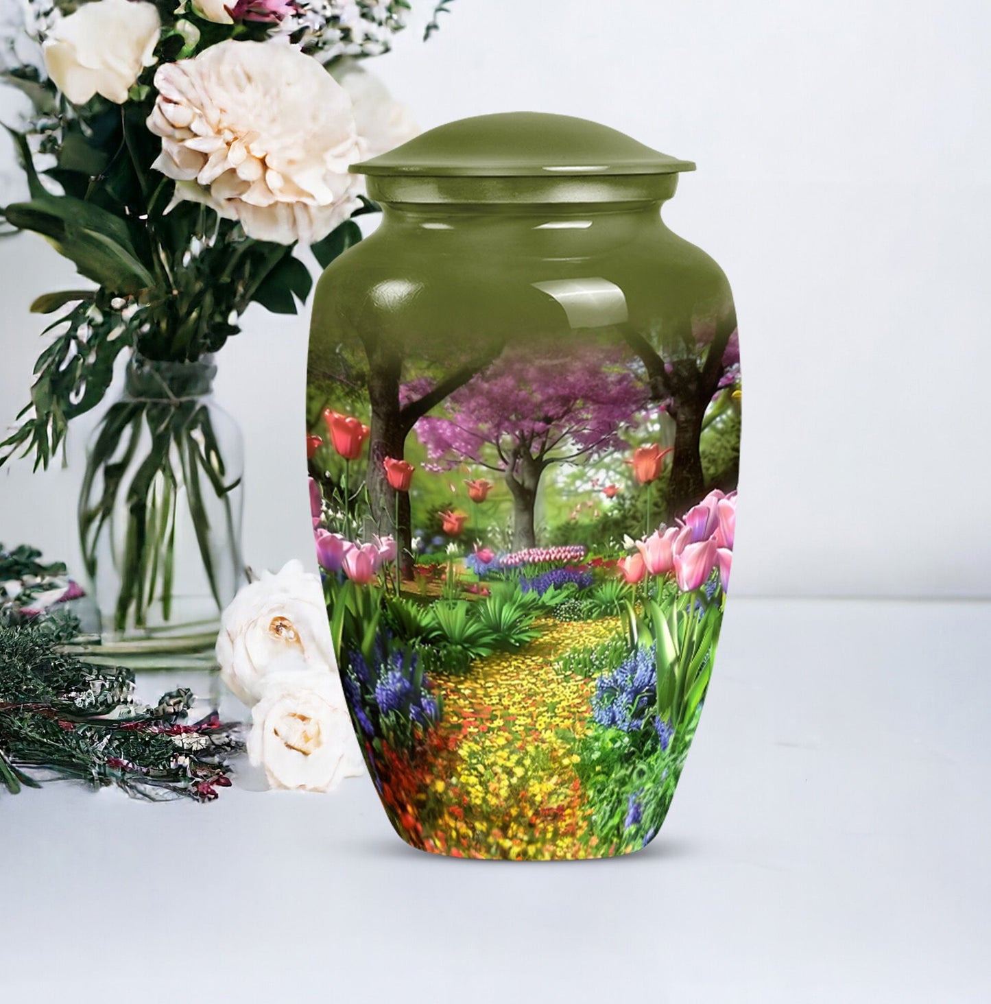 Flowers Urn, cremation urn for male ashes