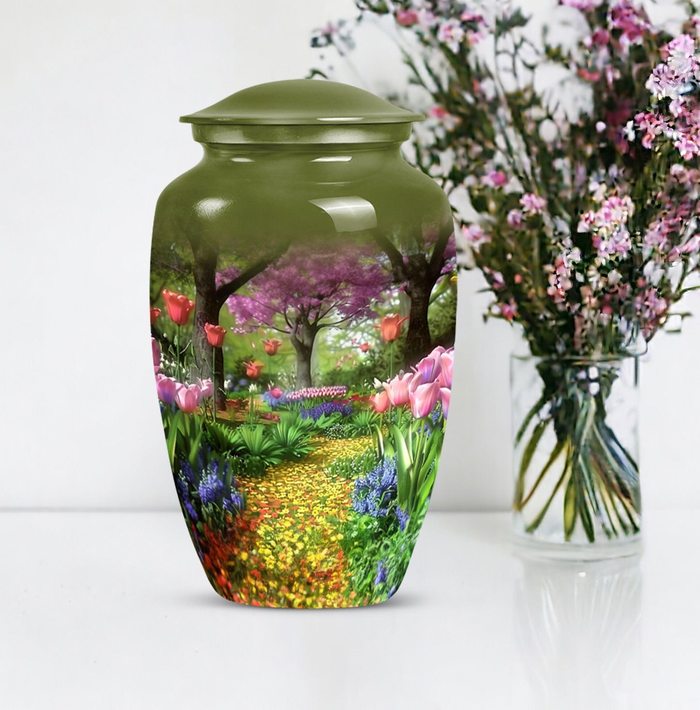 Flowers Urn, cremation urn for male ashes