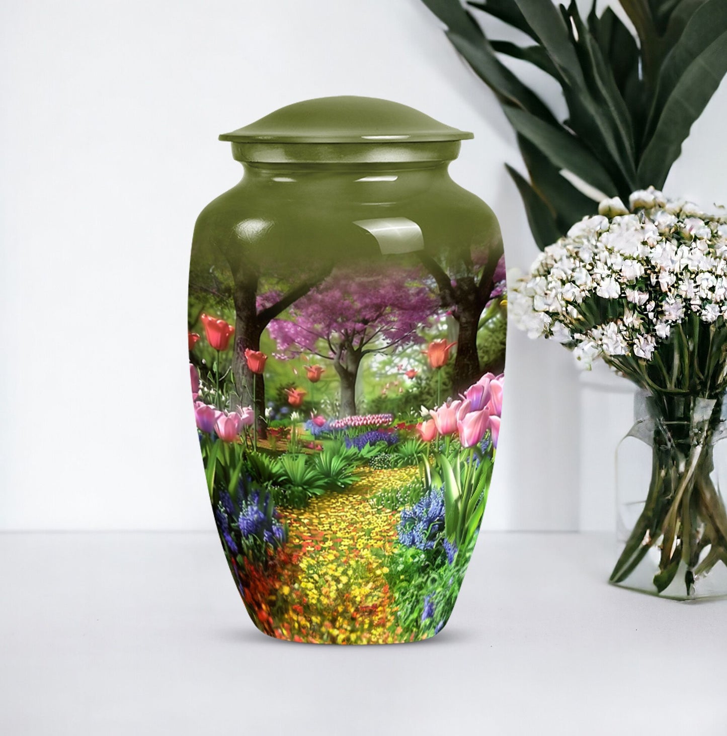 Flowers Urn, cremation urn for male ashes