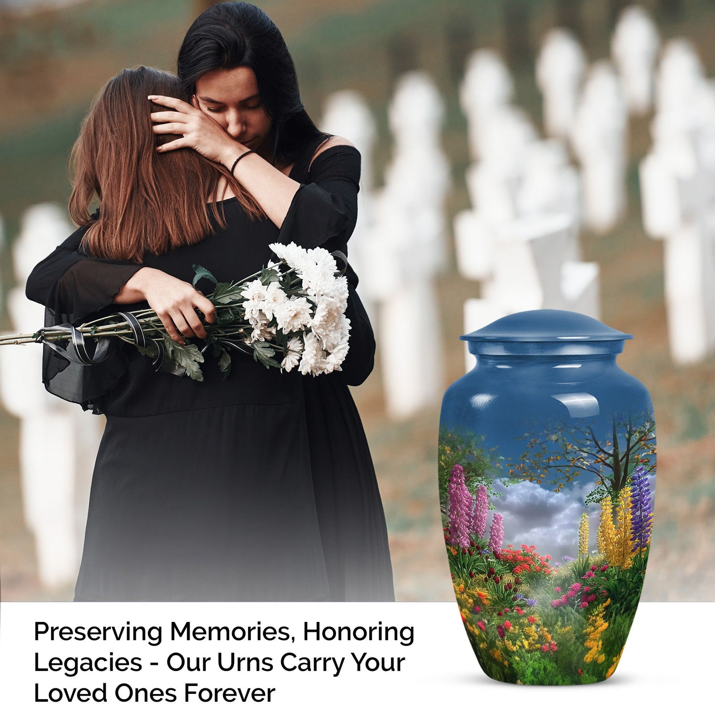 FLOWERS Urn, Classic memorial urn for women ashes