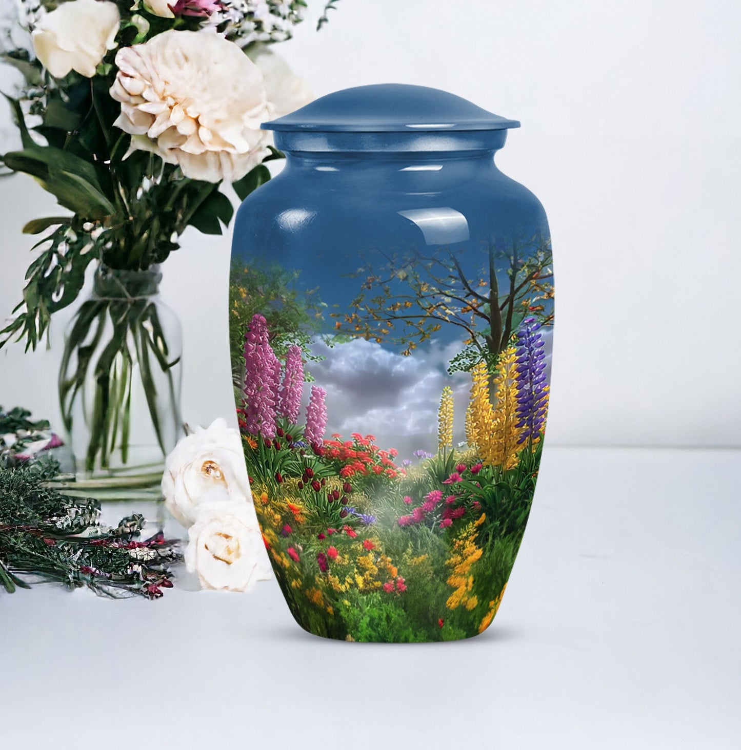 FLOWERS Urn, Classic memorial urn for women ashes