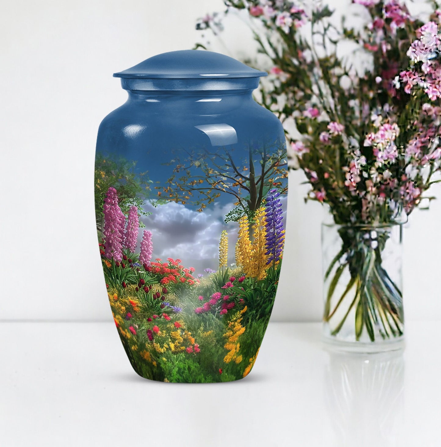 FLOWERS Urn, Classic memorial urn for women ashes