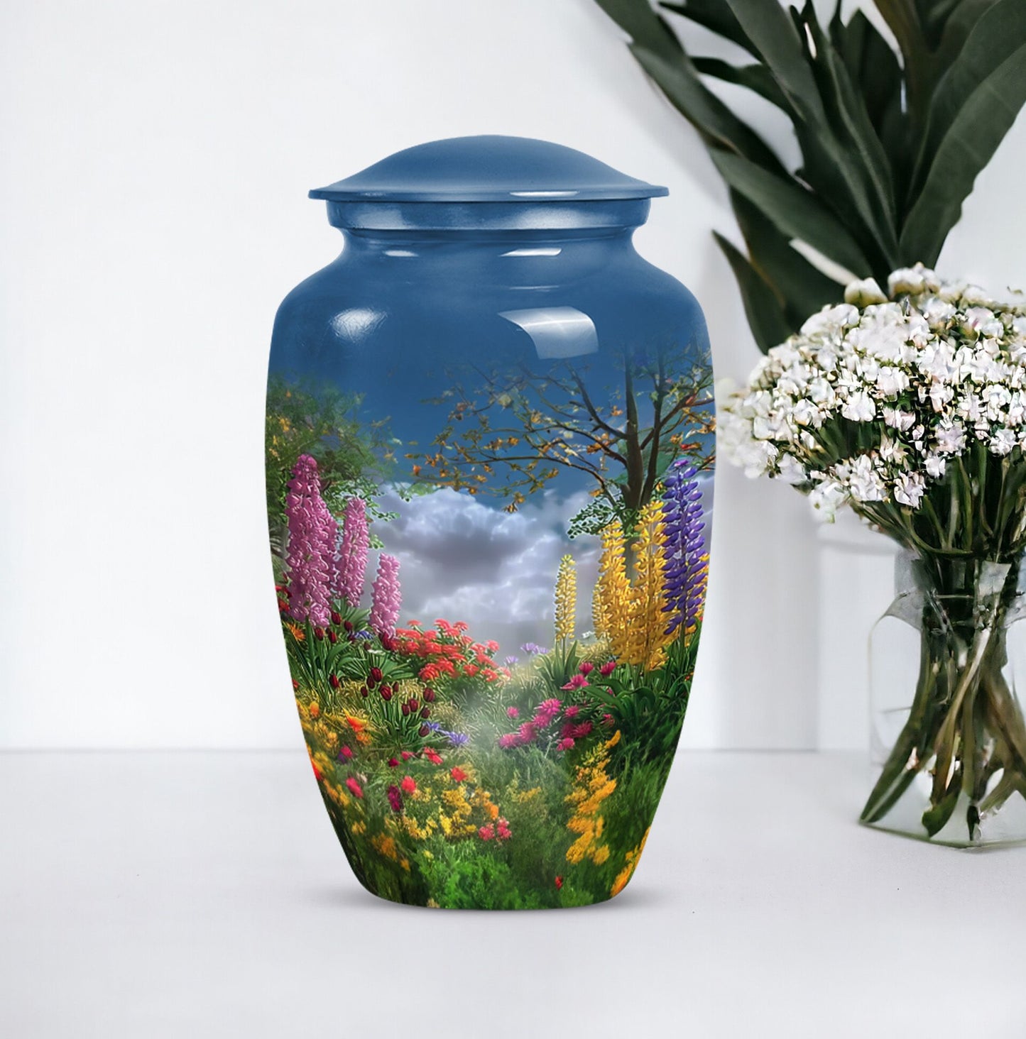 FLOWERS Urn, Classic memorial urn for women ashes