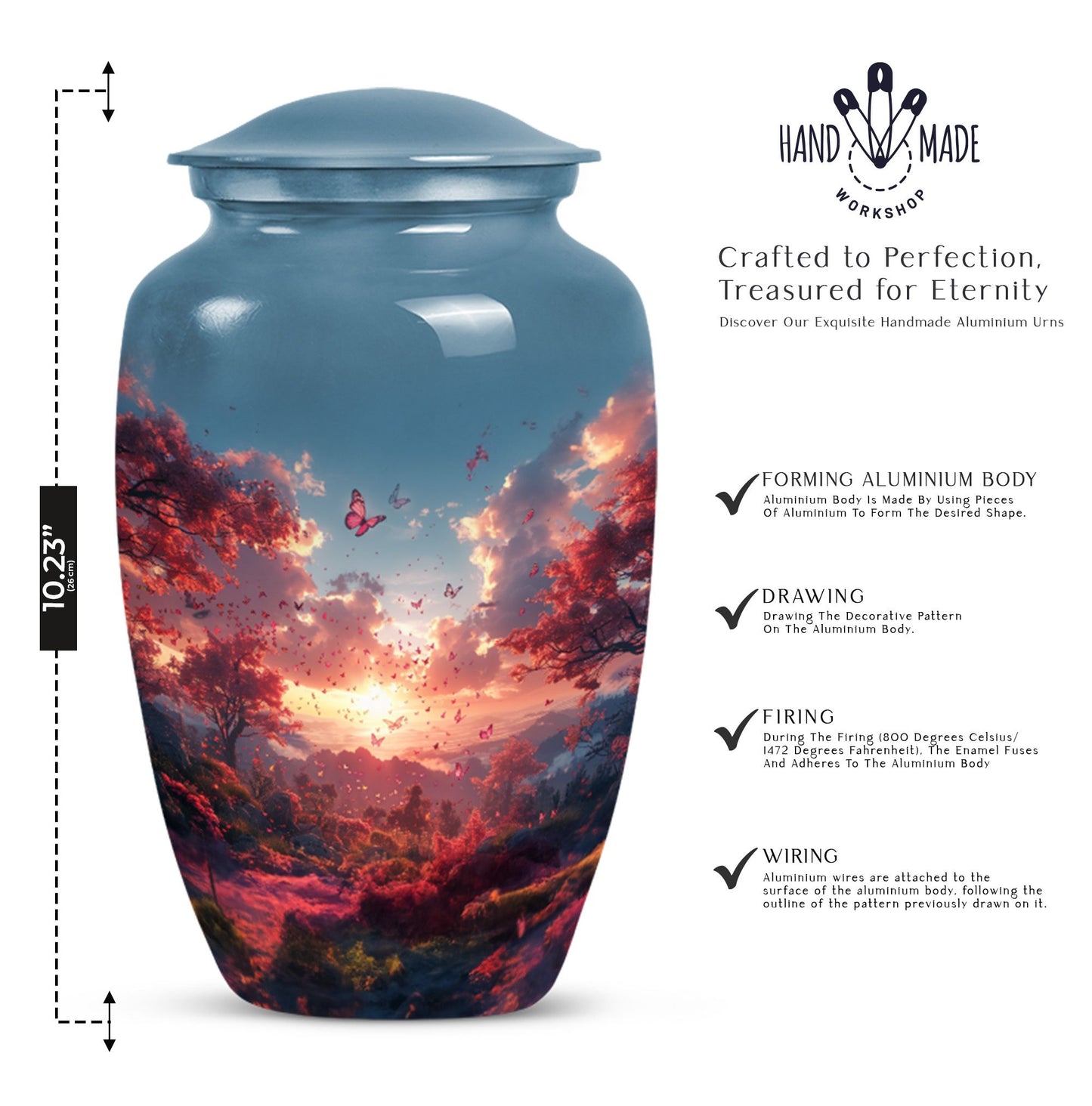 10-inch pink butterfly urn designed for cremations, 