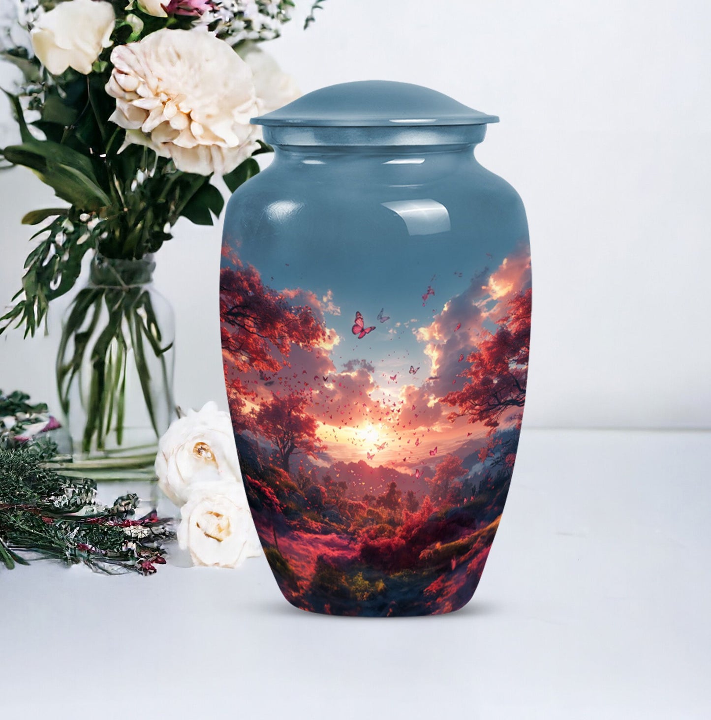 10-inch pink butterfly urn designed for cremations, 