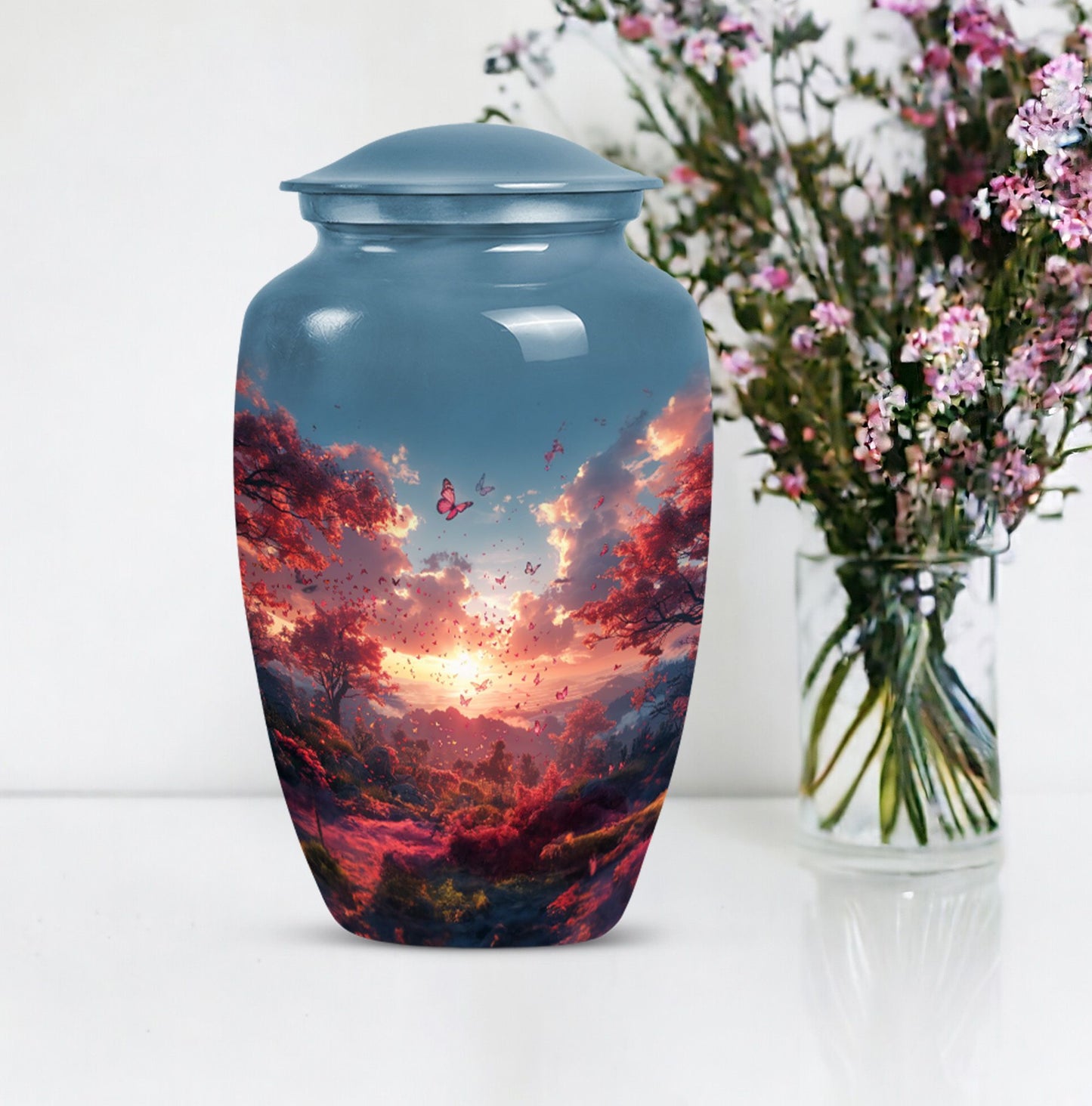 10-inch pink butterfly urn designed for cremations, 