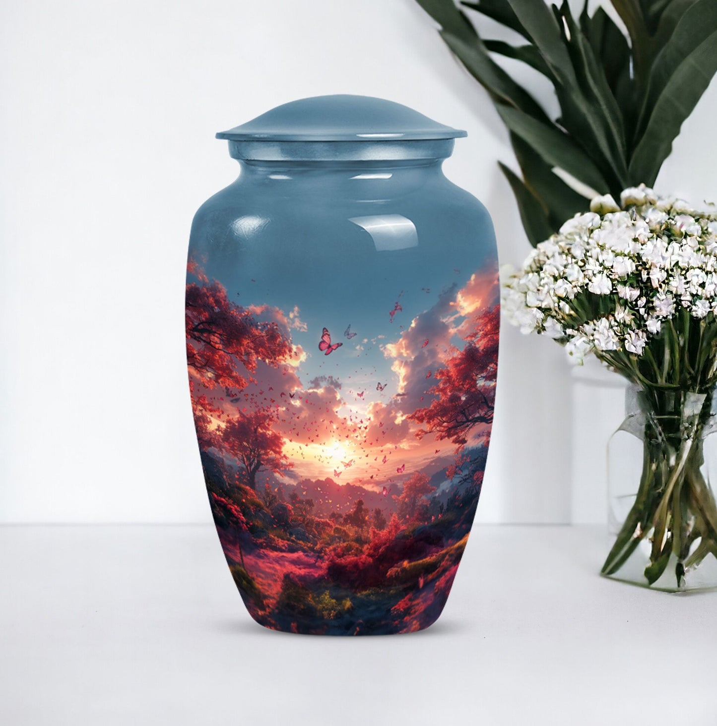 10-inch pink butterfly urn designed for cremations, 