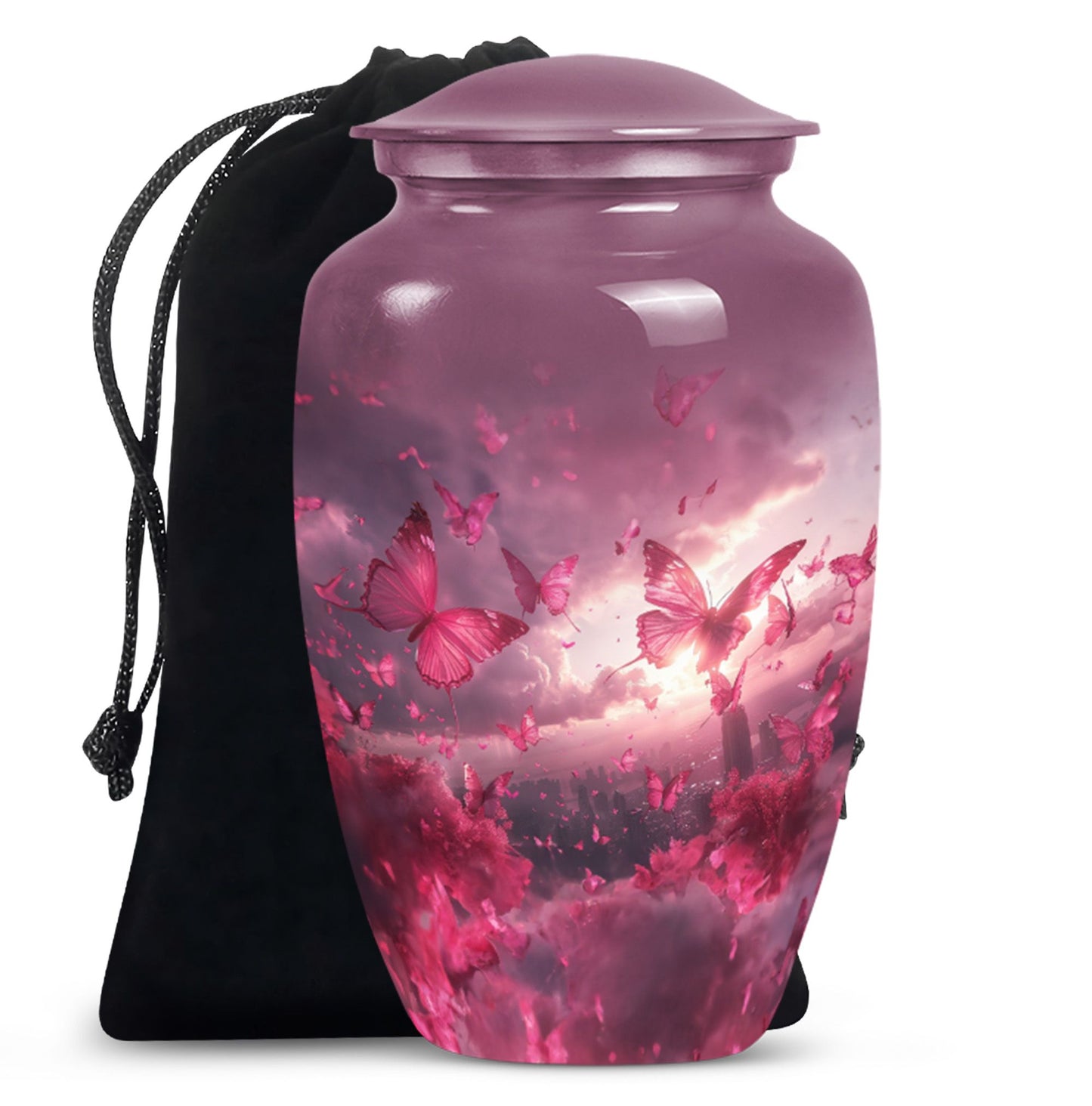 pink butterfly urn for dad, large cremation urn