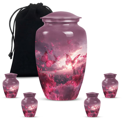 pink butterfly urn for dad, large cremation urn