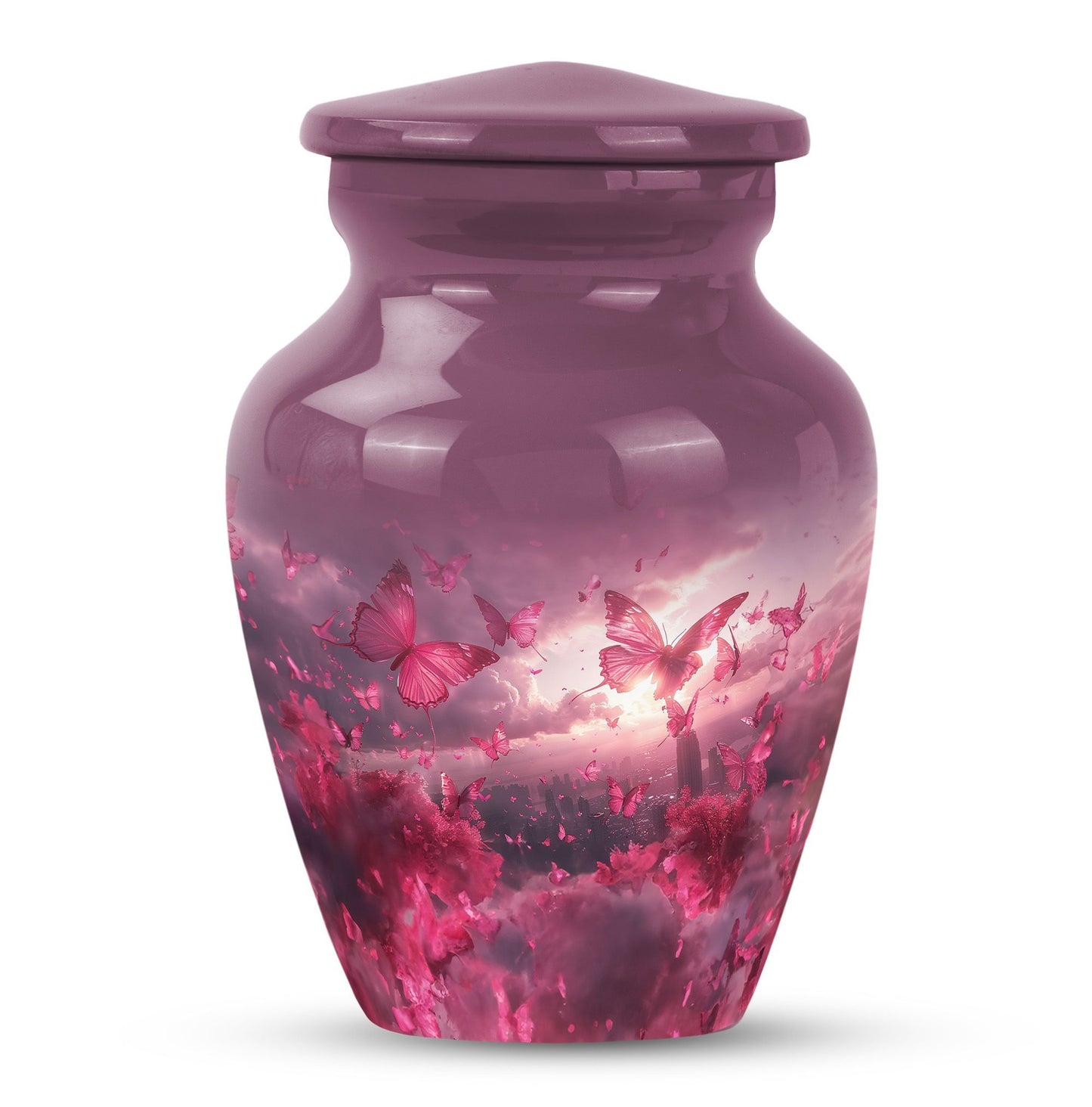 pink butterfly urn for dad, large cremation urn