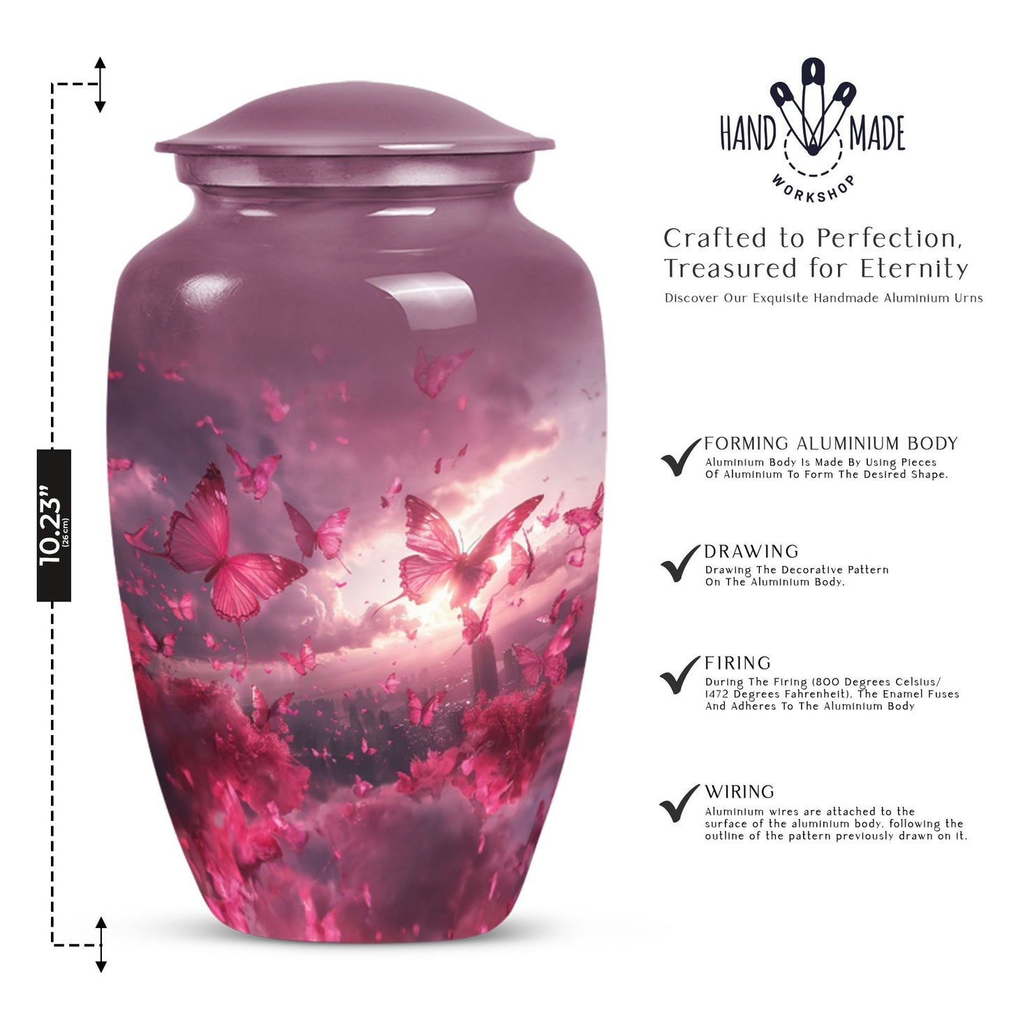 pink butterfly urn for dad, large cremation urn