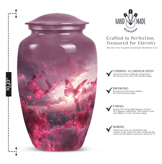 pink butterfly urn for dad, large cremation urn