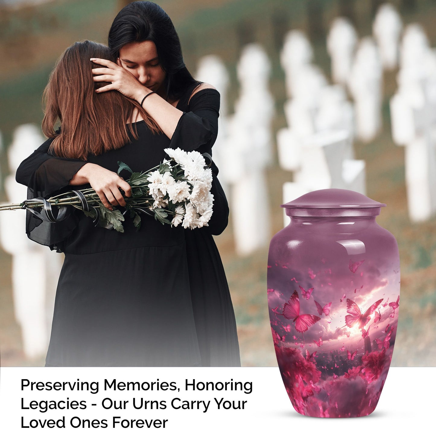 pink butterfly urn for dad, large cremation urn