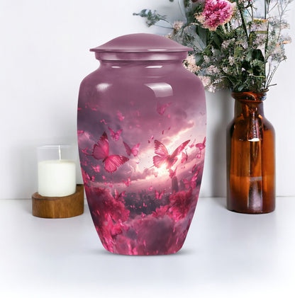 pink butterfly urn for dad, large cremation urn