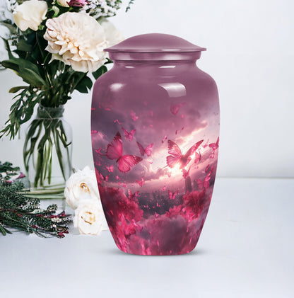 pink butterfly urn for dad, large cremation urn