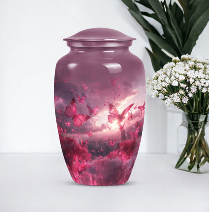 pink butterfly urn for dad, large cremation urn