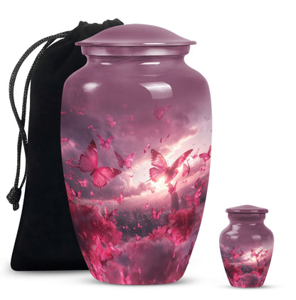 pink butterfly urn for dad, large cremation urn