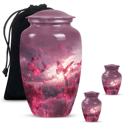 pink butterfly urn for dad, large cremation urn