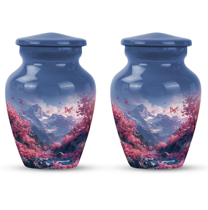 Pink butterfly-themed cremation urn for adult male