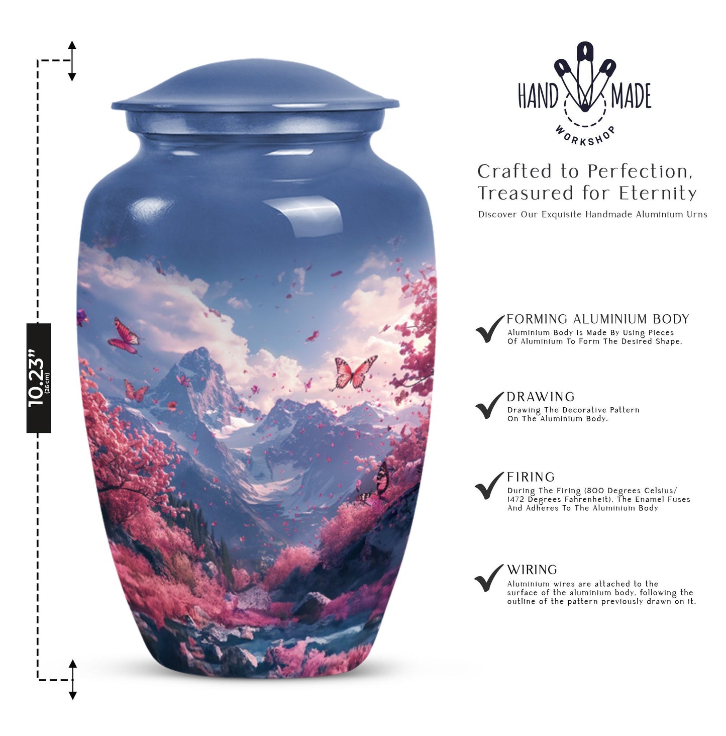 Pink butterfly-themed cremation urn for adult male