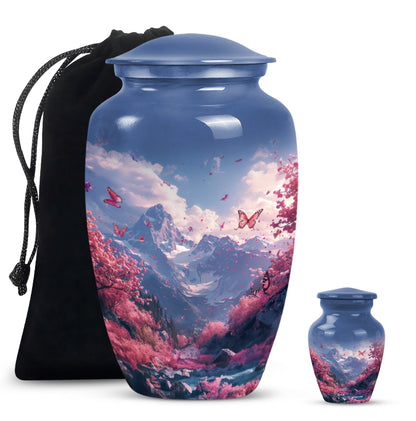 Pink butterfly-themed cremation urn for adult male