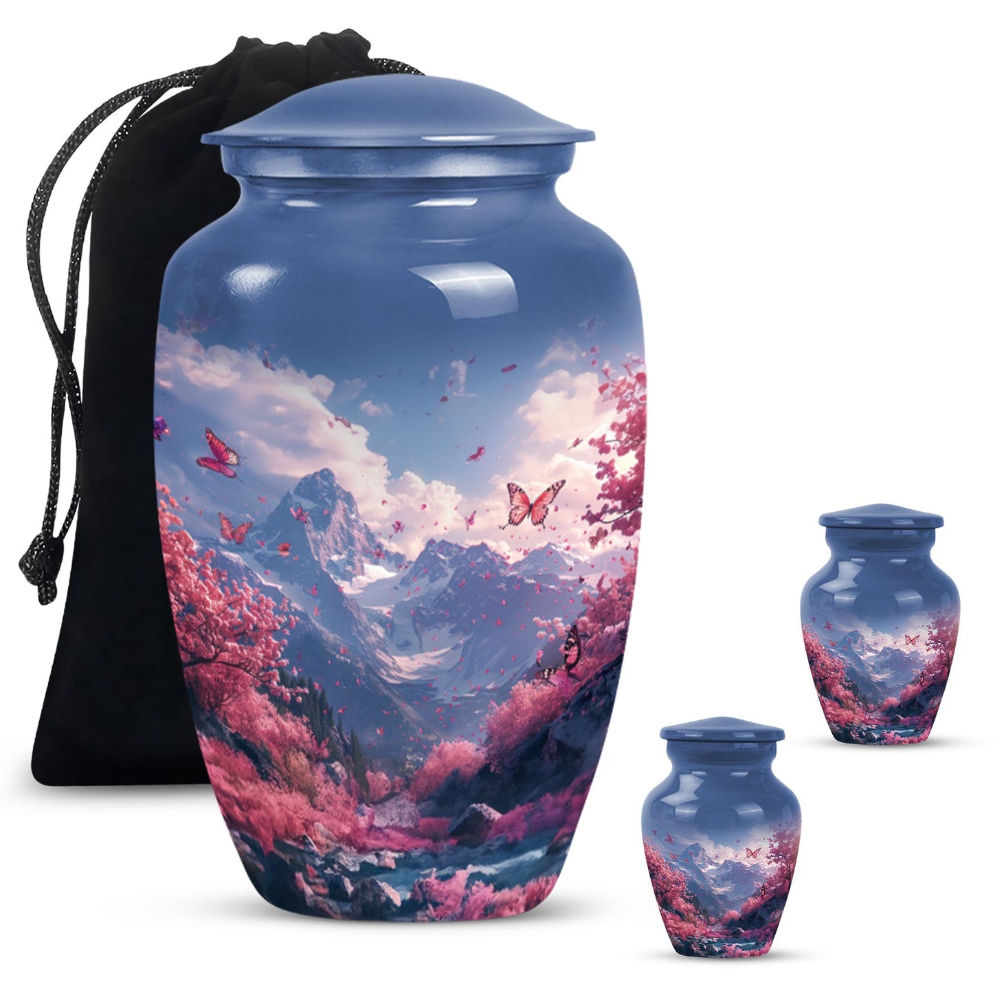 Pink butterfly-themed cremation urn for adult male