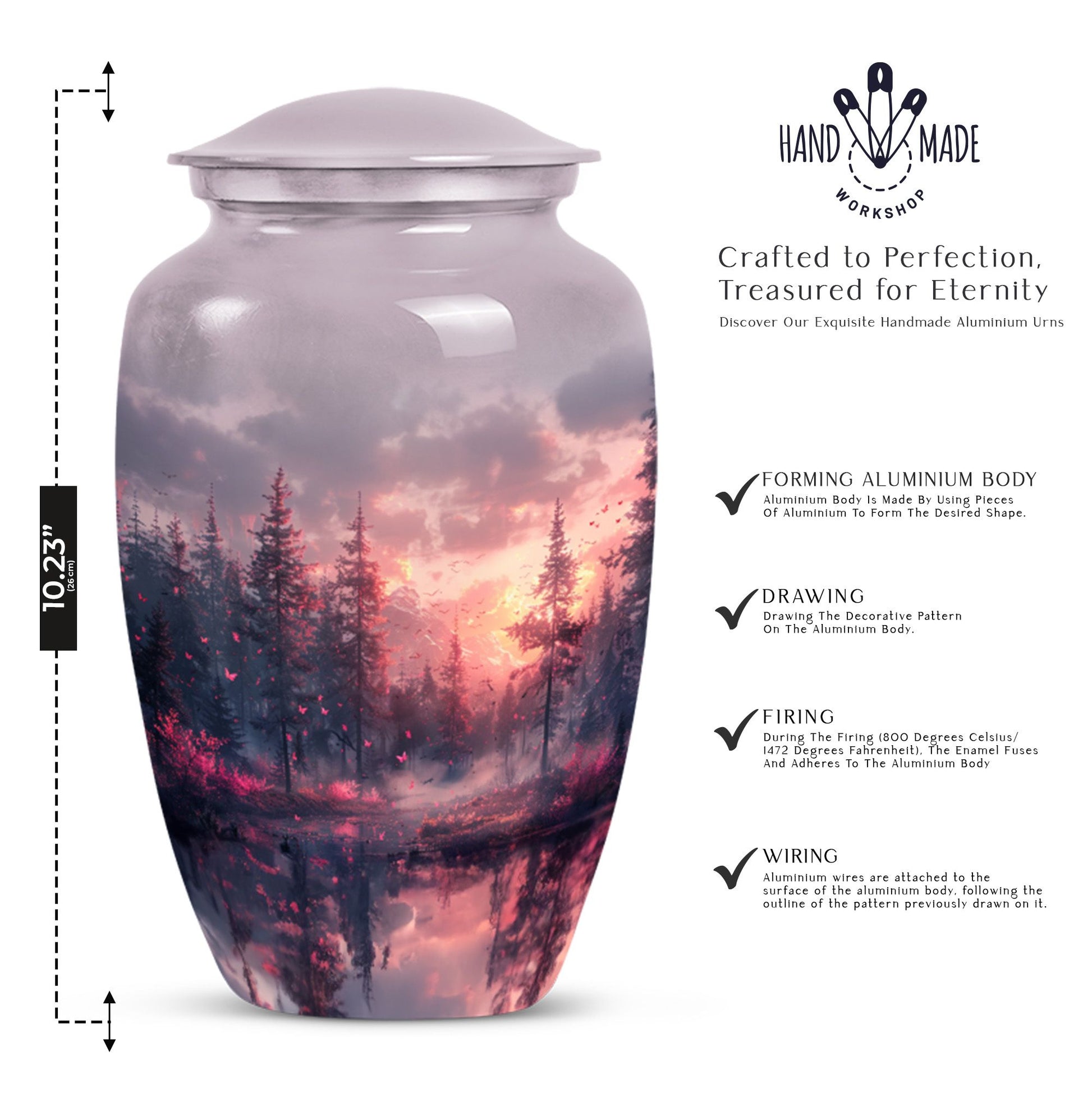 pink butterfly urn for ashes for women, funeral urn