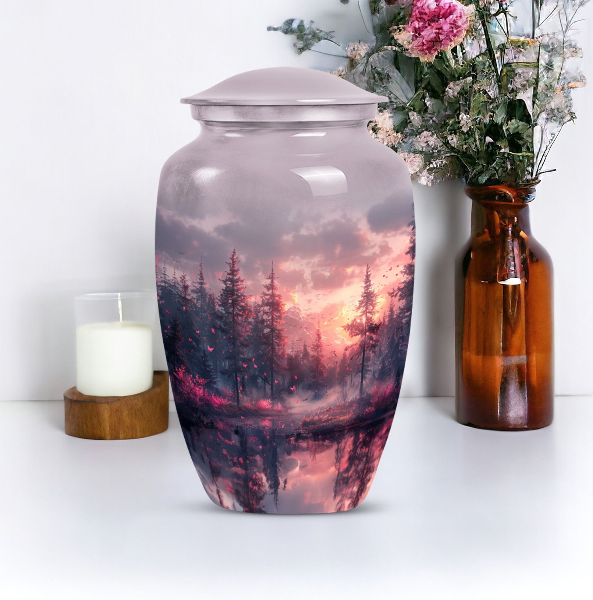 pink butterfly urn for ashes for women, funeral urn