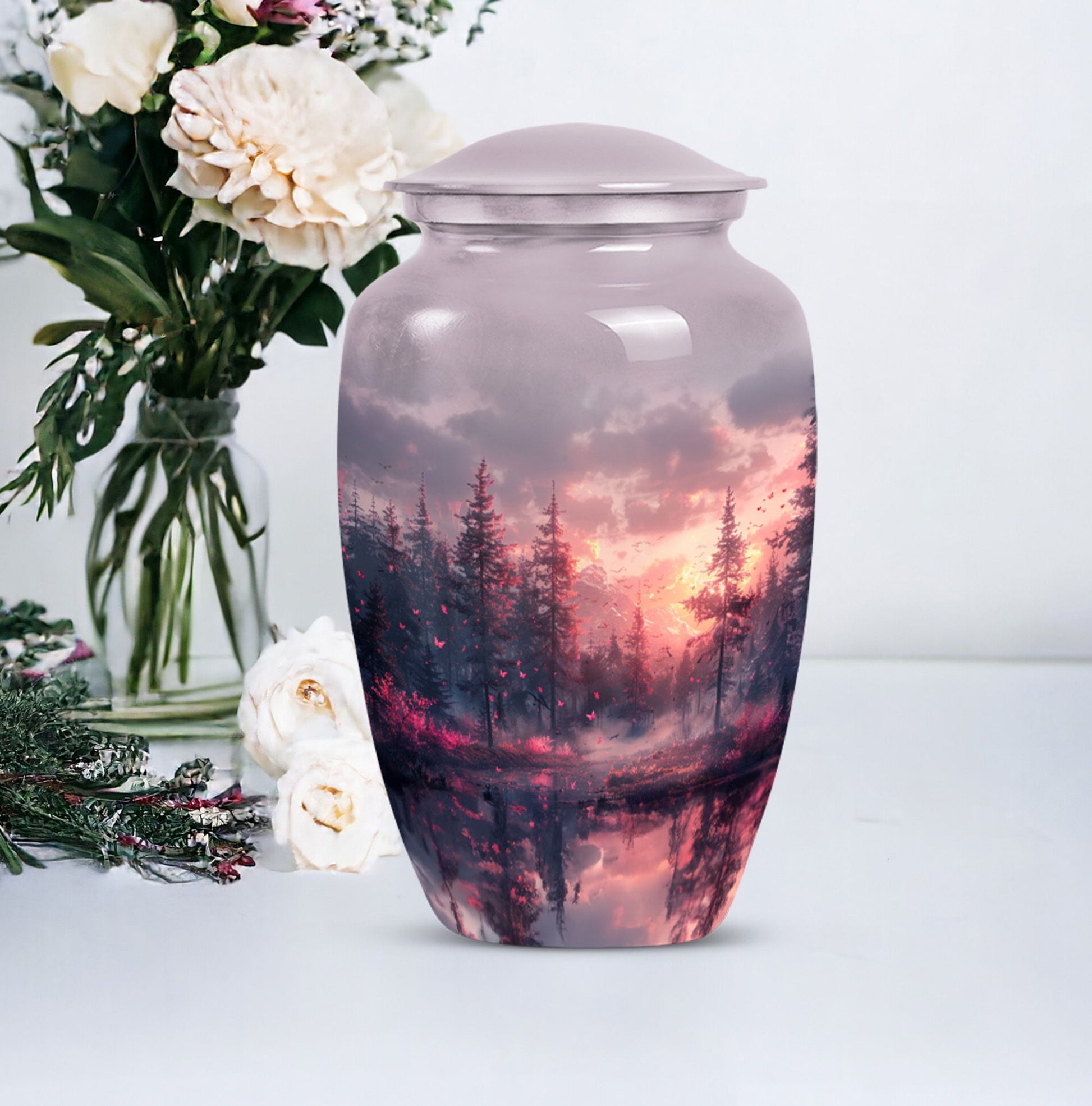 pink butterfly urn for ashes for women, funeral urn