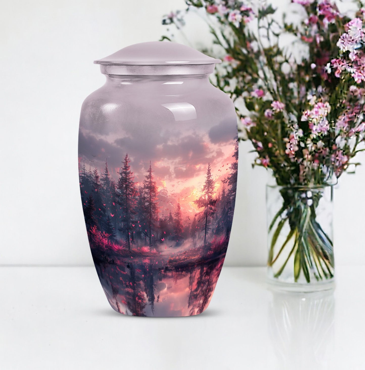 pink butterfly urn for ashes for women, funeral urn