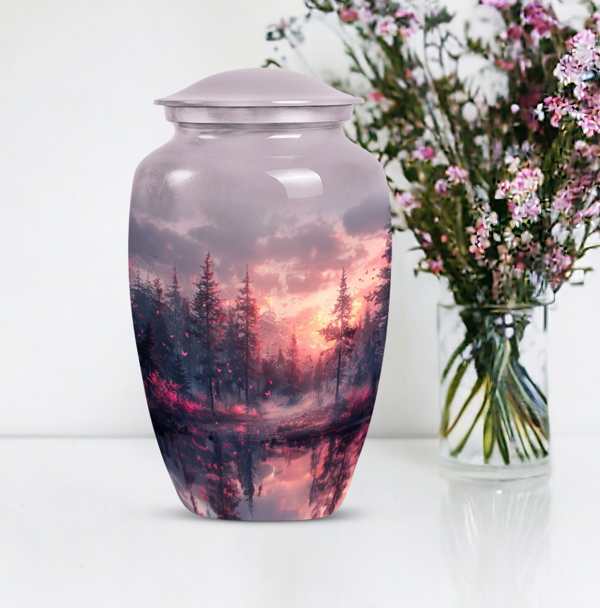 pink butterfly urn for ashes for women, funeral urn