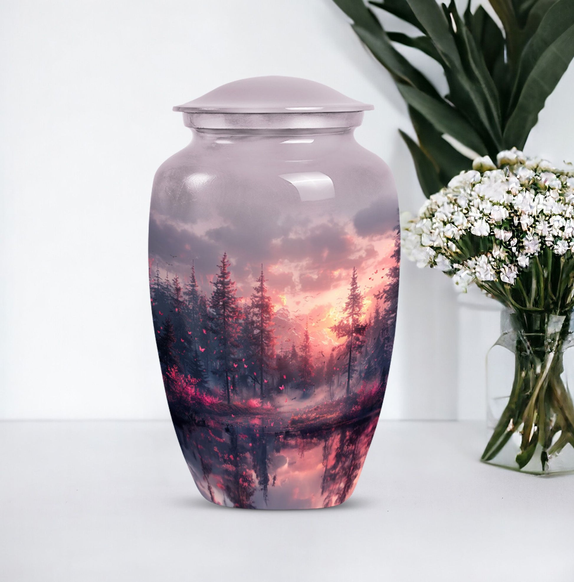 pink butterfly urn for ashes for women, funeral urn