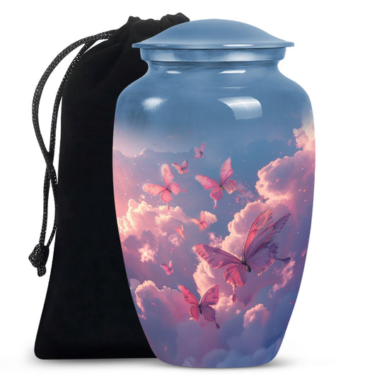 Classic 10-inch pink butterfly design cremation urn 