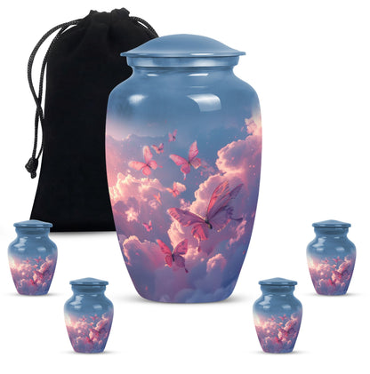 Classic 10-inch pink butterfly design cremation urn 