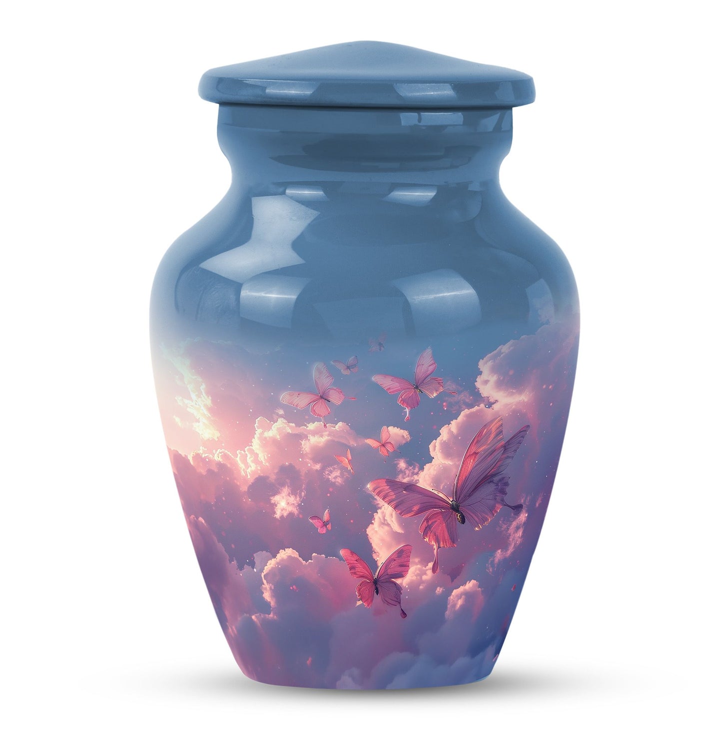 Classic 10-inch pink butterfly design cremation urn 