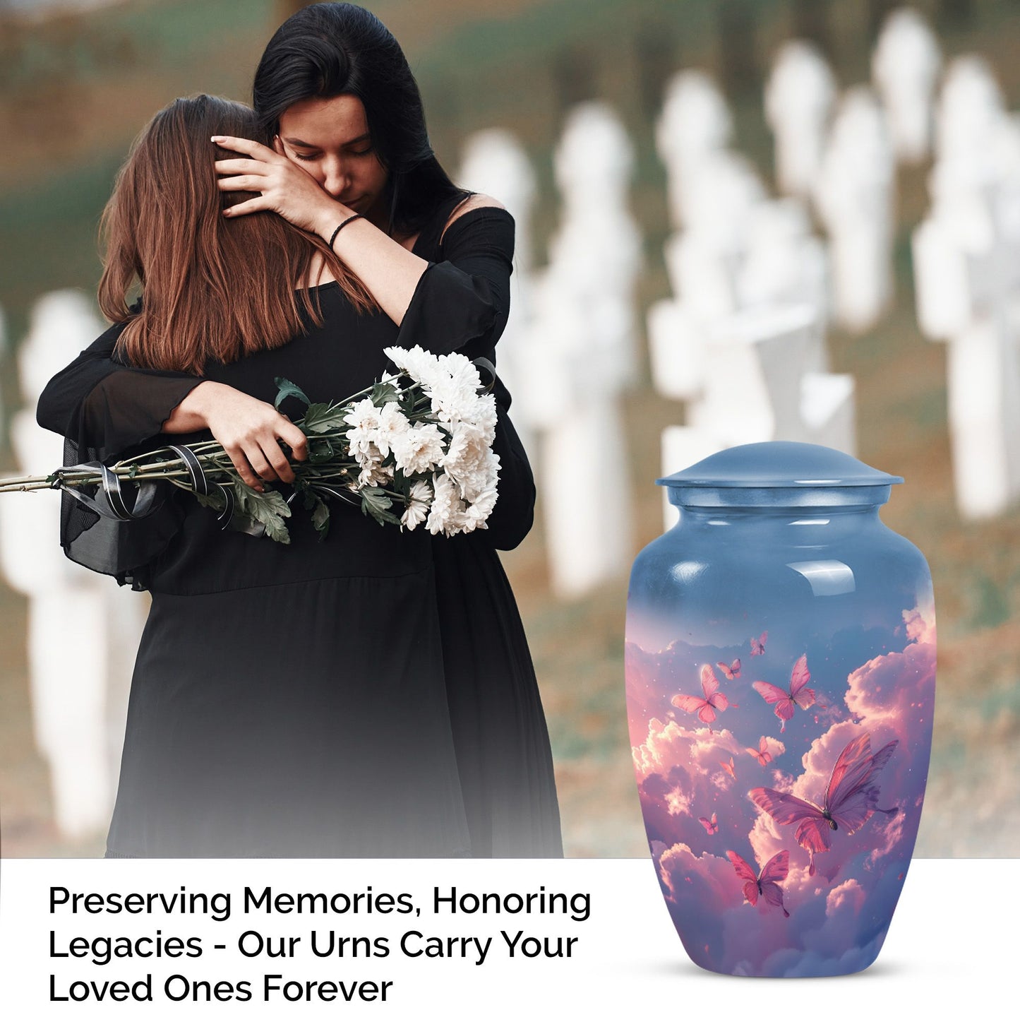 Classic 10-inch pink butterfly design cremation urn 