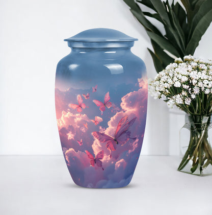 Classic 10-inch pink butterfly design cremation urn 