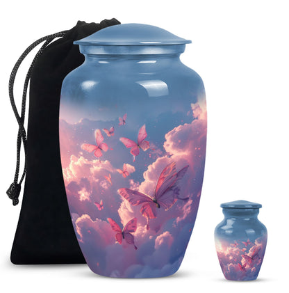 Classic 10-inch pink butterfly design cremation urn 