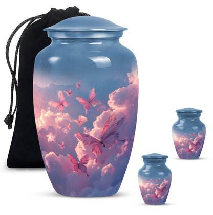 Classic 10-inch pink butterfly design cremation urn 