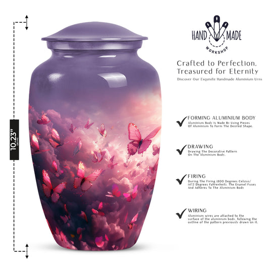 pink butterfly classic cremation urn,