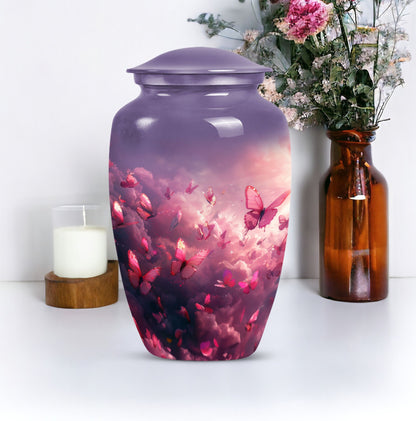 pink butterfly classic cremation urn,