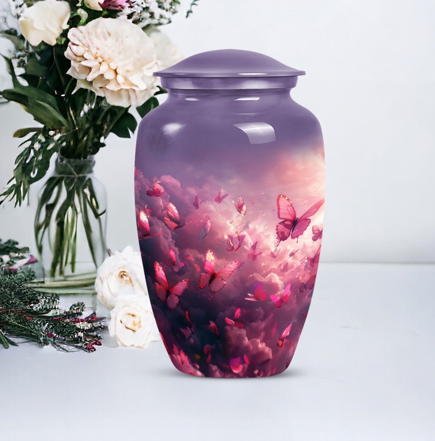 pink butterfly classic cremation urn,