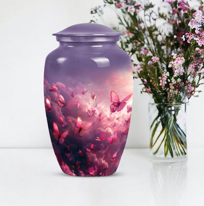 pink butterfly classic cremation urn,