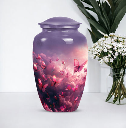 pink butterfly classic cremation urn,