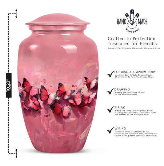  pink butterfly urn, made large funeral urn for human ashes