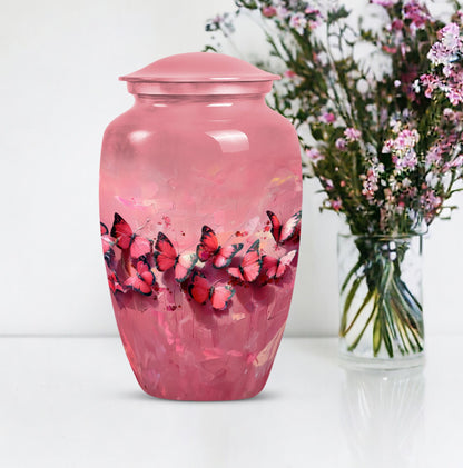  pink butterfly urn, made large funeral urn for human ashes