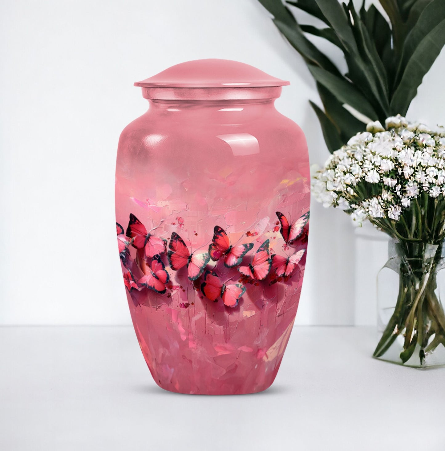 pink butterfly urn, made large funeral urn for human ashes