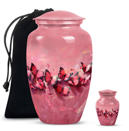  pink butterfly urn, made large funeral urn for human ashes
